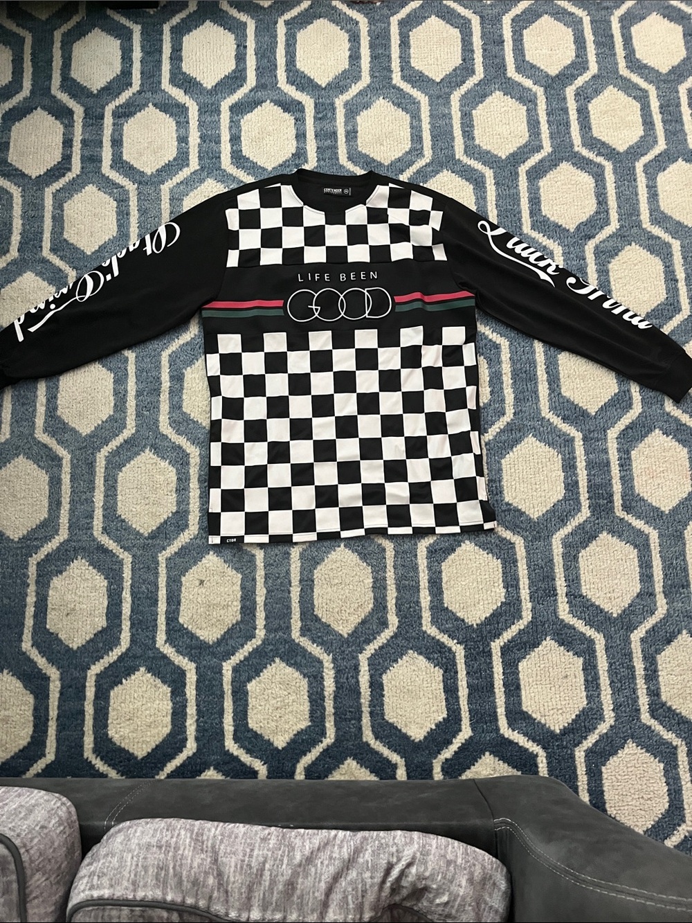 Life Been Good Black & White Checkered Long-Sleeve Shirt